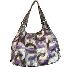 Coach Maggie Op Art Chainlink Hobo Shoulder Bag Lavender Sateen Leather 14220